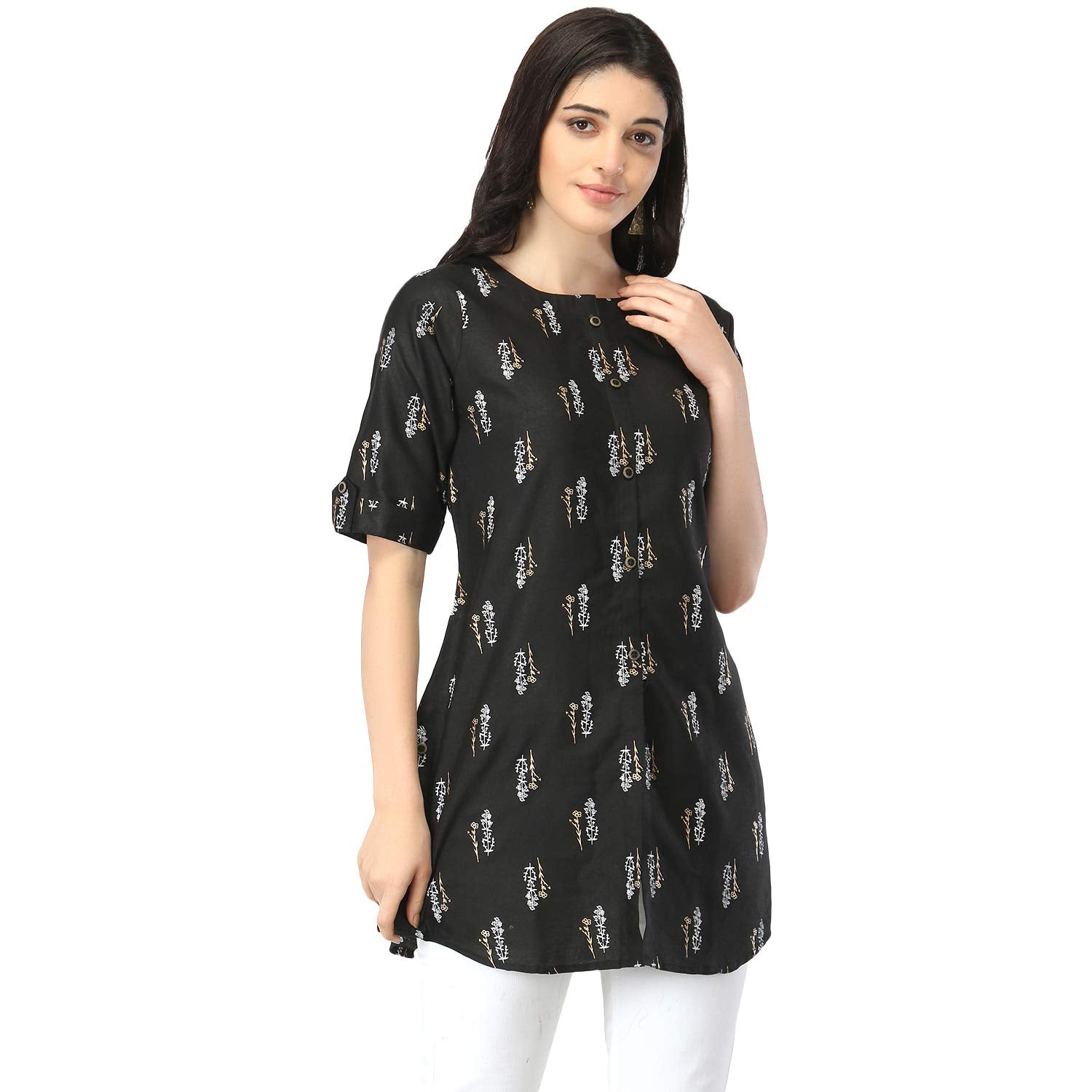 Om Sai Latest Creation Slub Rayon Fully Stitched Anarkali Foil Print Kurti For Women & Girls On Jeans Palazzo Or Skirt (Plus Siz