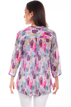 PULLOVER TIE FRONT PRINT BLOUSE