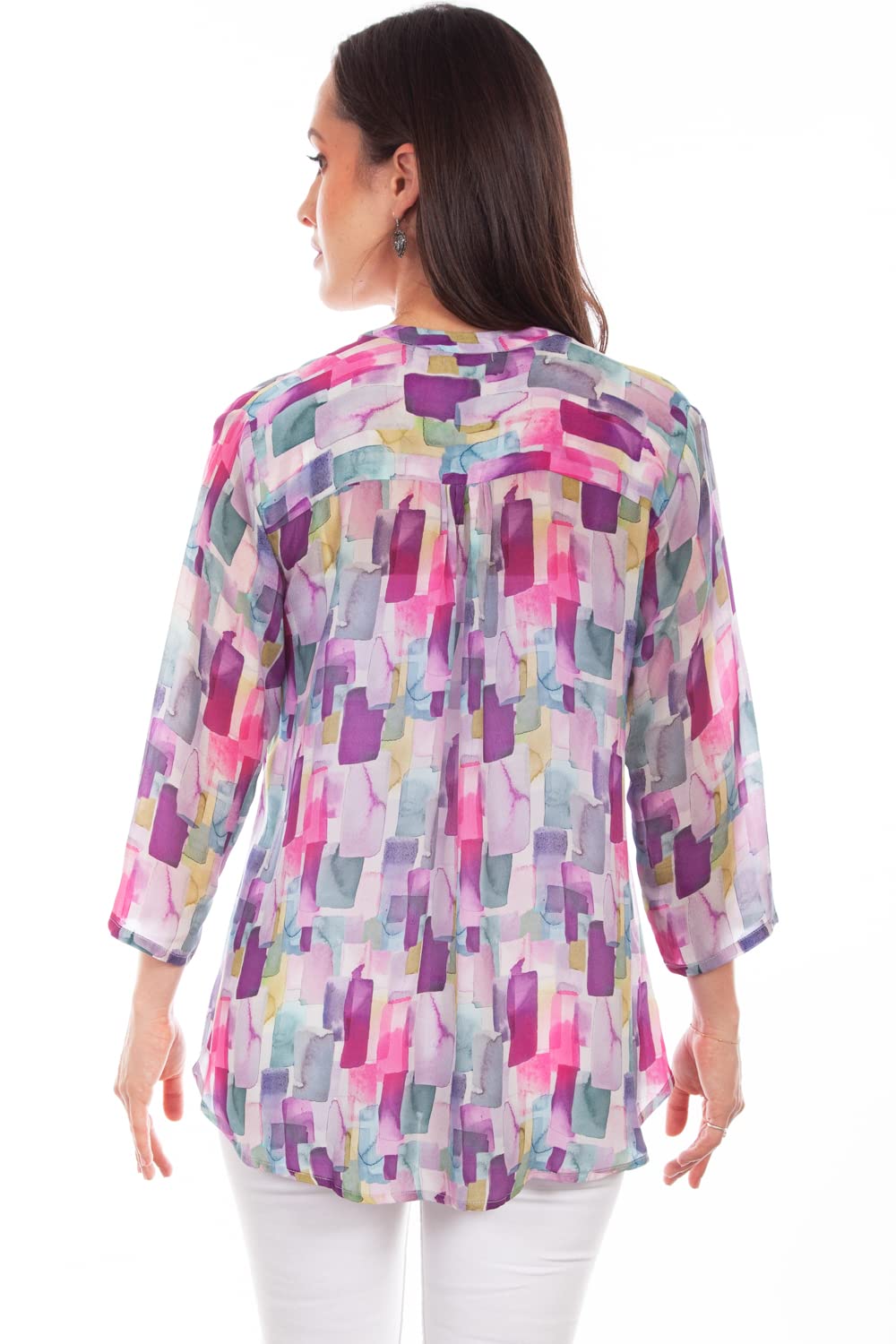 PULLOVER TIE FRONT PRINT BLOUSE