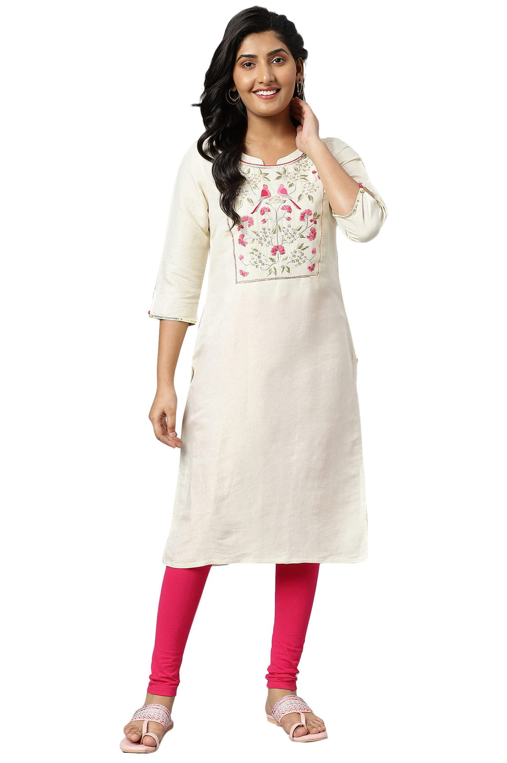 Aurelia Women Off White Viscose Zari Solid Yarn Dyed Straight Kurta_22Aua12659-702888_Xxl