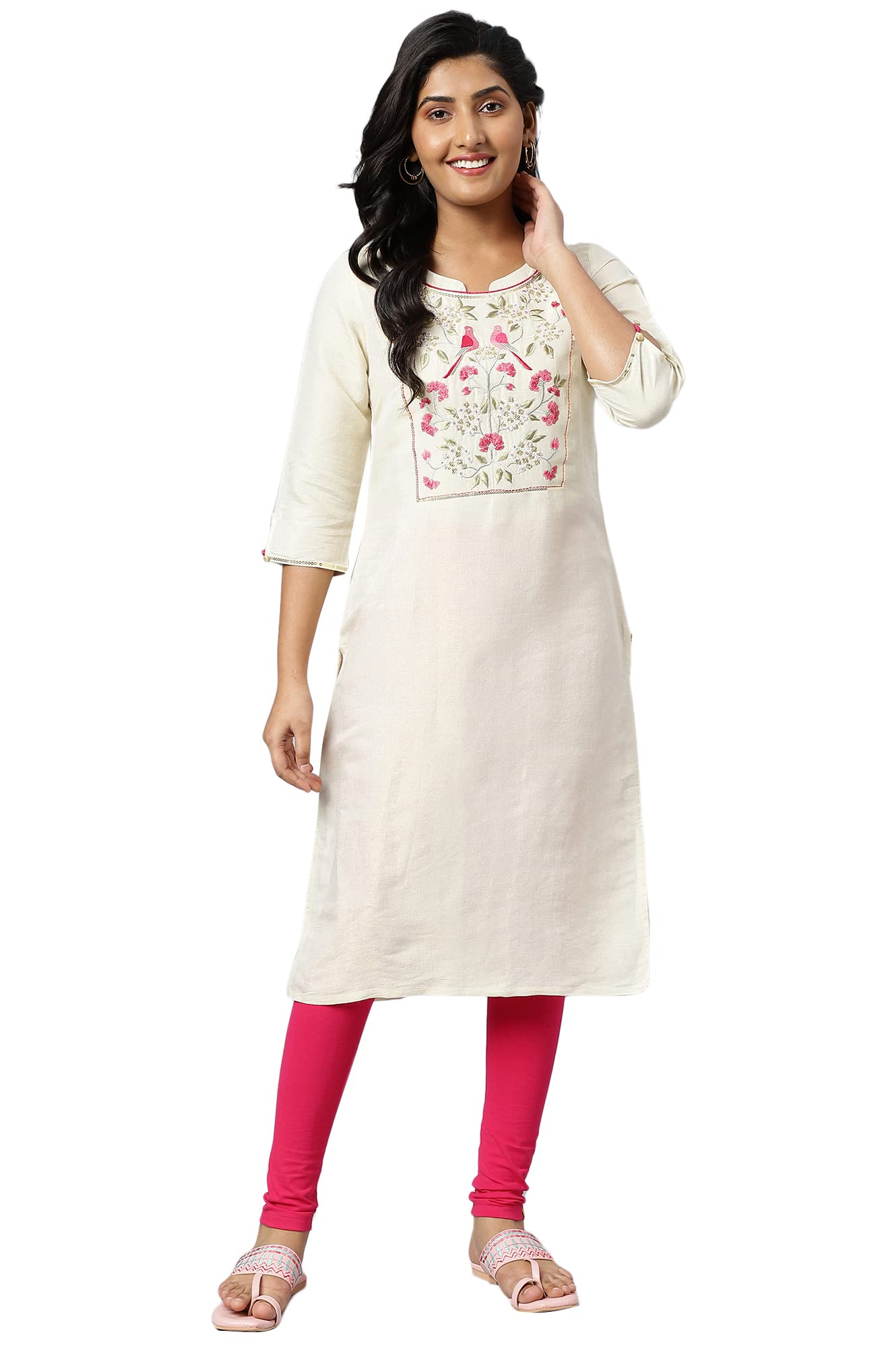 Aurelia Women Off White Viscose Zari Solid Yarn Dyed Straight Kurta_22Aua12659-702888_Xxl