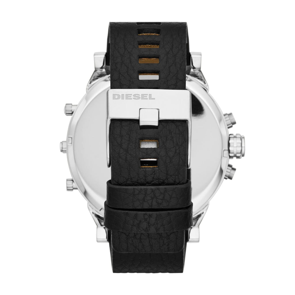 Diesel Mr. Daddy 2.0 Stainless Steel and Leather Chronograph Men's Watch, Color: Black/Silver (Model: DZ7313)