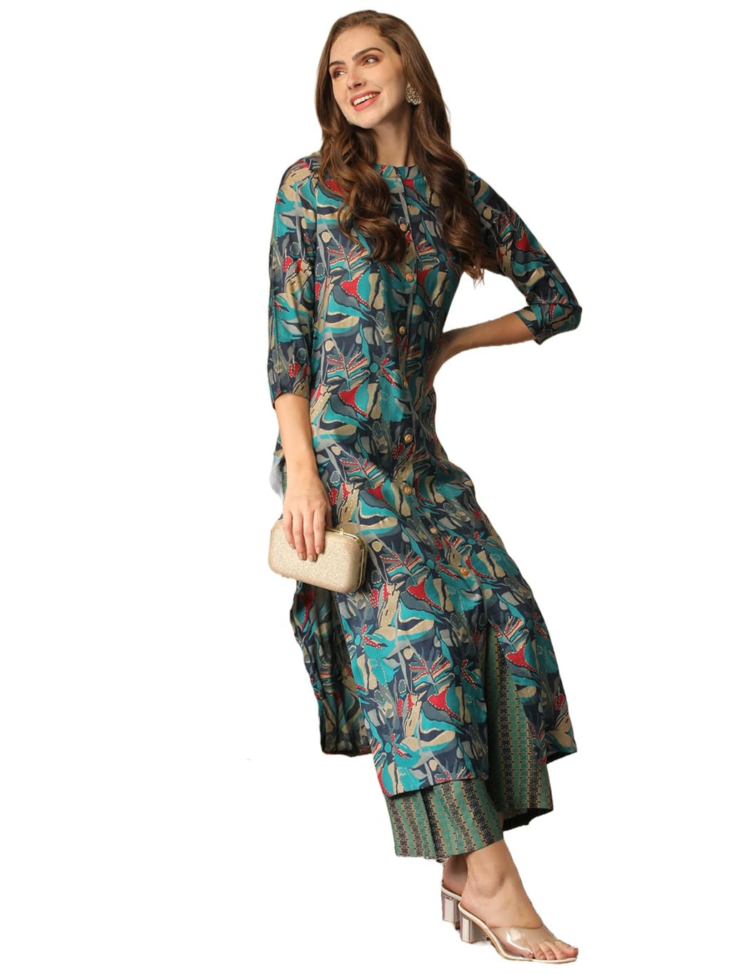 ANNI DESIGNER Womens Cotton Blend Straight Printed Kurta with Pant (BBCom Blue-NJ_M_Blue_Medium)