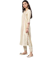 Ziyaa Women'S Off-White Poly Silk Straight Geometric Kurta And Pant Set (Zikups2887Andpa-M_Off-White_Medium)