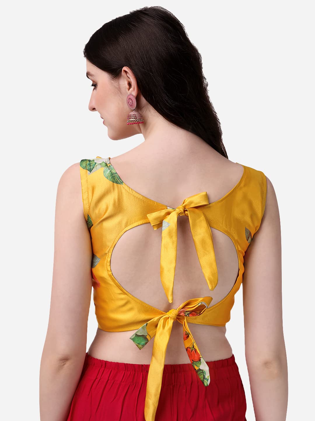 Pujia Mills WomenS Multicolor Deep V Neck Heavy Shiny Gota Satin Sleeveless Readymade Blouse For Saree And Lehenga