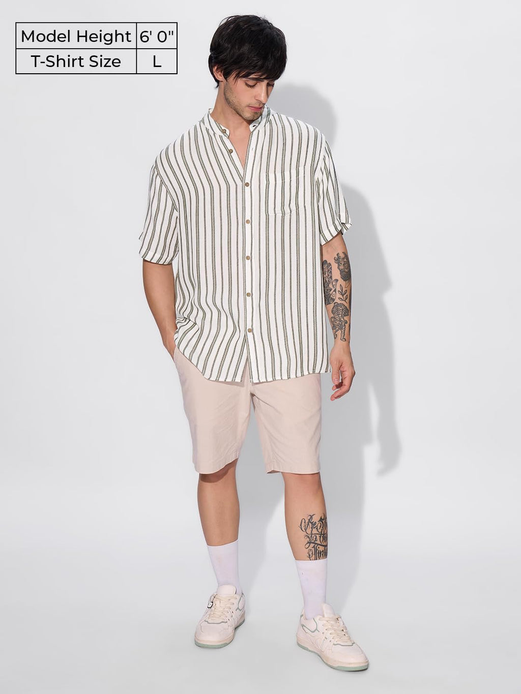 The Souled Store Stripes: Green, White Men and Boys Short Sleeves Collared Neck Button Front Regular Fit Rayon Textured Shirts