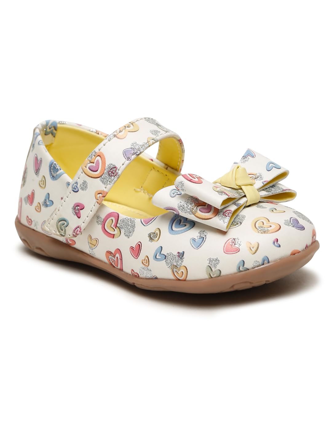 Quueenskids Kids Yellow Heart Ballarinas for Girls | Flat Belly Shoes Footwear for Festive Events 2-2.5