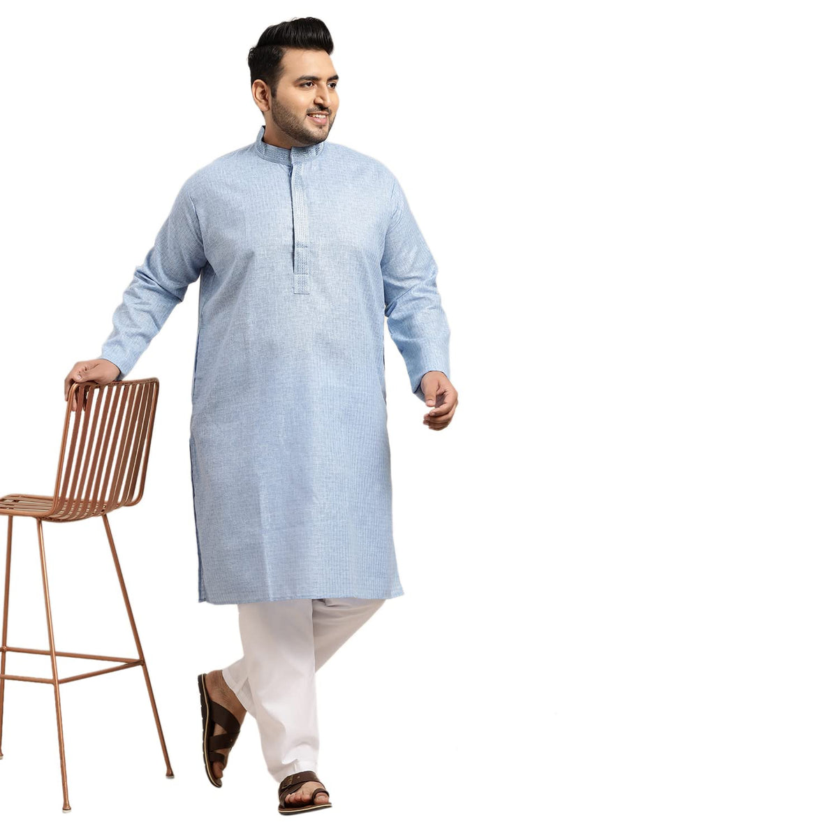 SOJANYA PLUS (Since 1958) Mens Cotton Sky Blue Checked Kurta Size 54