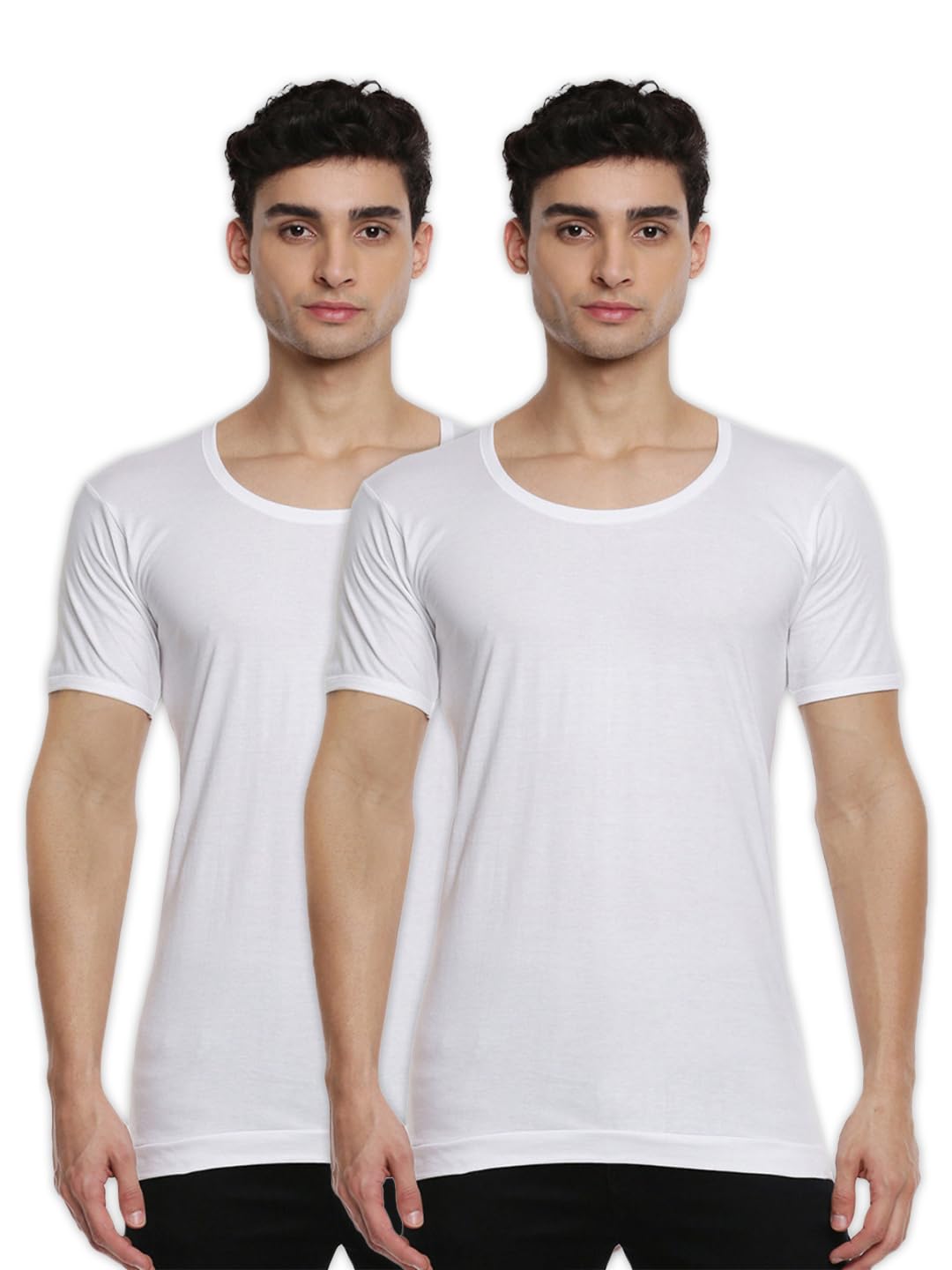 Ramraj Cotton Men Fine Cotton Classic Knitted White Vest Rns (2Pcs Pack)85 85
