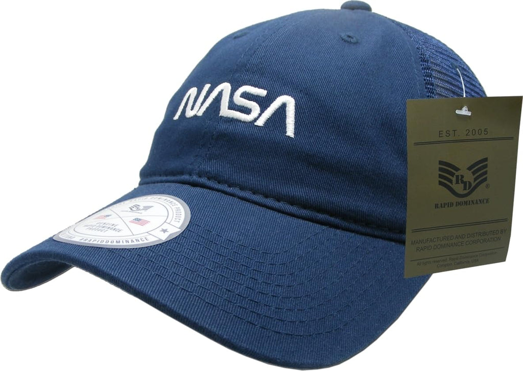 NASA Relaxed Trucker Caps, Worm, Navy