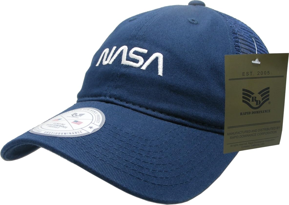 NASA Relaxed Trucker Caps, Worm, Navy