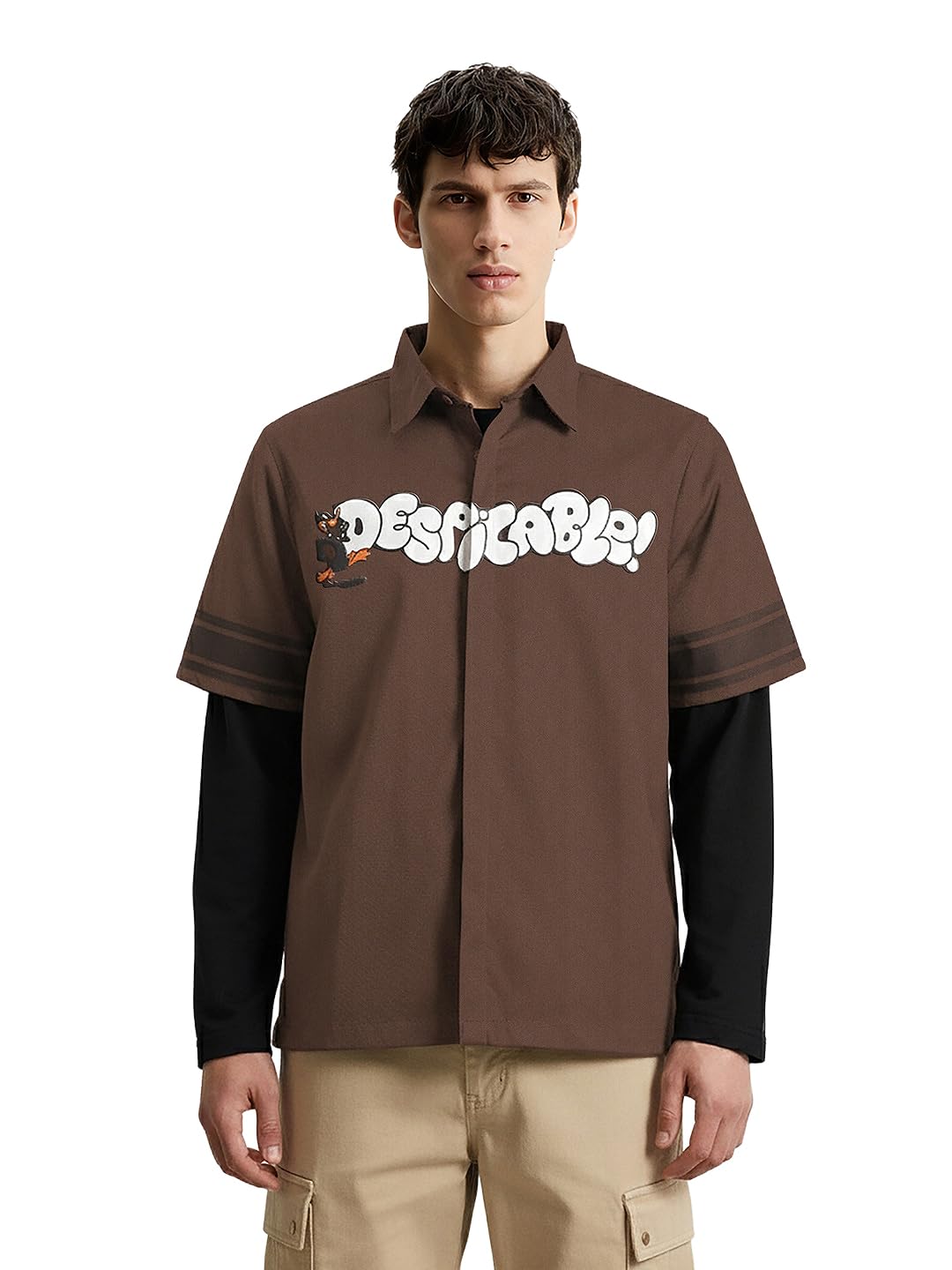 The Indian Garage Co Mens Boxy Cutaway Collar Long Sleeves Character Street Shirt