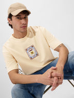 The Souled Store Coffee Stamp Men and Boys Short Sleeves Round Neck Off White Graphic Printed Cotton Oversized T-Shirts