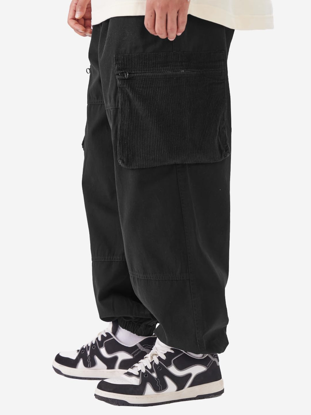 The Souled Store Solids: Dark Black Men and Boys Cotton Super Baggy Fit Cargo Joggers