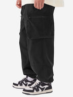 The Souled Store Solids: Dark Black Men and Boys Cotton Super Baggy Fit Cargo Joggers