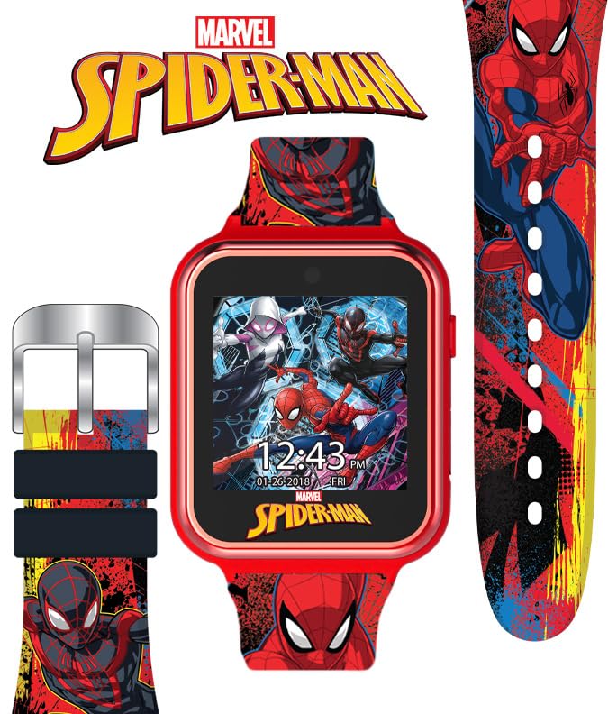 Spider-Man Kids Smartwatch - Interactive LED Screen with 10 Custom Watch Faces, Camera, Games, Alarm, Step Tracker & More - Fun