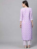 ANNI DESIGNER Womens Cotton Blend Traditional Straight Printed Kurta and Pant Set (Danapa Purple_L_Purple_Large)