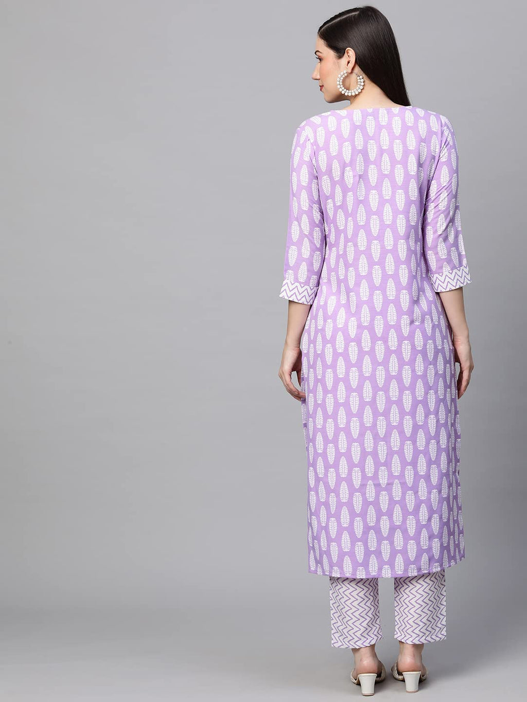 ANNI DESIGNER Womens Cotton Blend Traditional Straight Printed Kurta and Pant Set (Danapa Purple_S_Purple_Small)