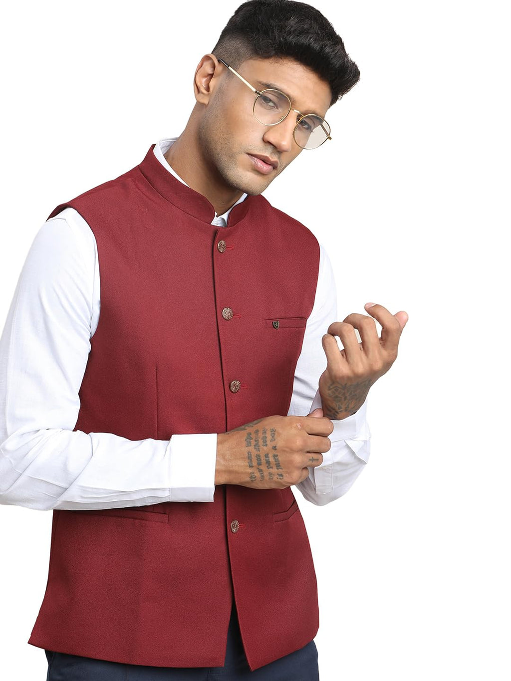 Turtle Men Red 100% Cotton Solid Formal Nehru Jacket