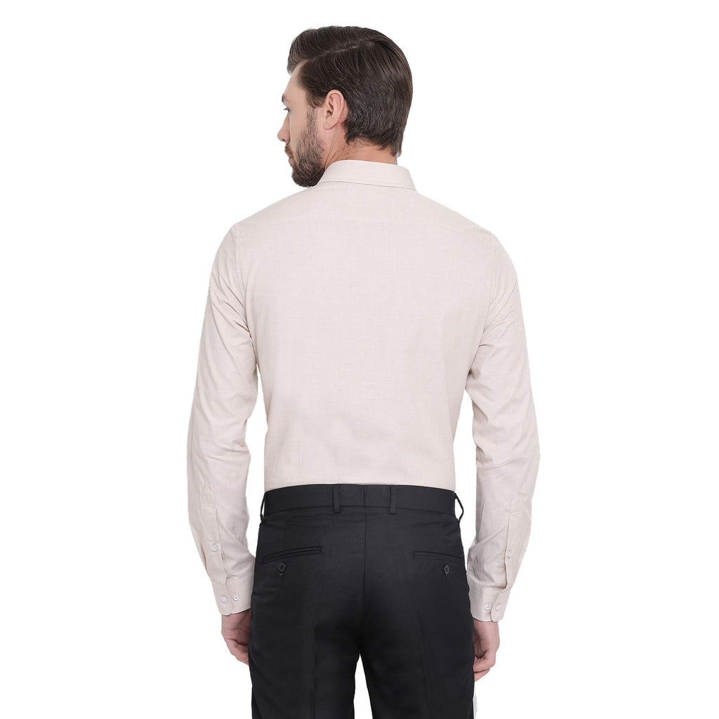 Turtle Men Beige Cotton Solid Slim Fit Formal Shirts