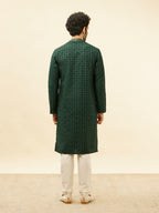 Manyavar Mens Green Art Silk Self Design Kurta Pyjama Set