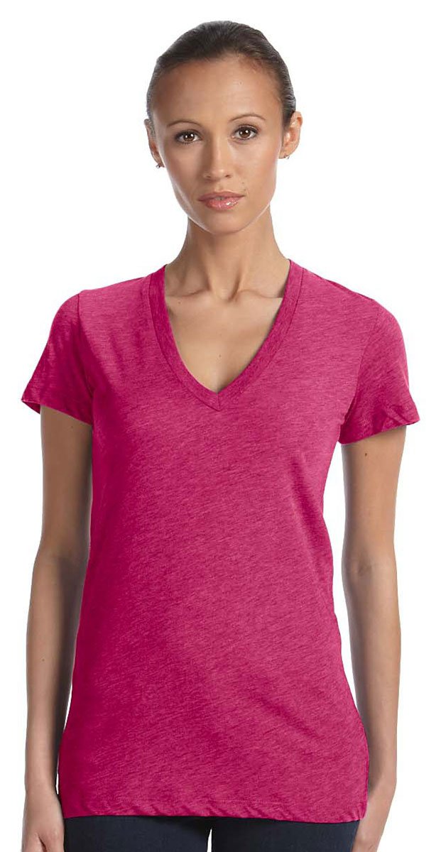 Ladies Triblend Short-Sleeve Deep V-Neck T-Shirt - BLUE TRIBLEND - S(D0102H7WB82)