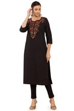 Soch Women Black Cotton Floral Kurtas
