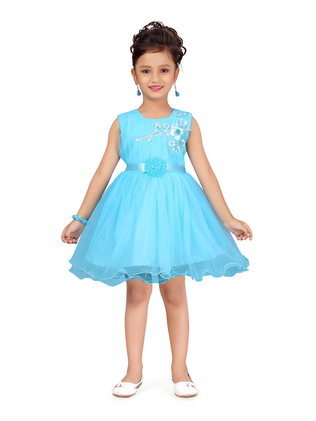 Aarika Baby-Girls Net Fit and Flare Knee-Length Dress (DFK-24314_Turquoise_16)