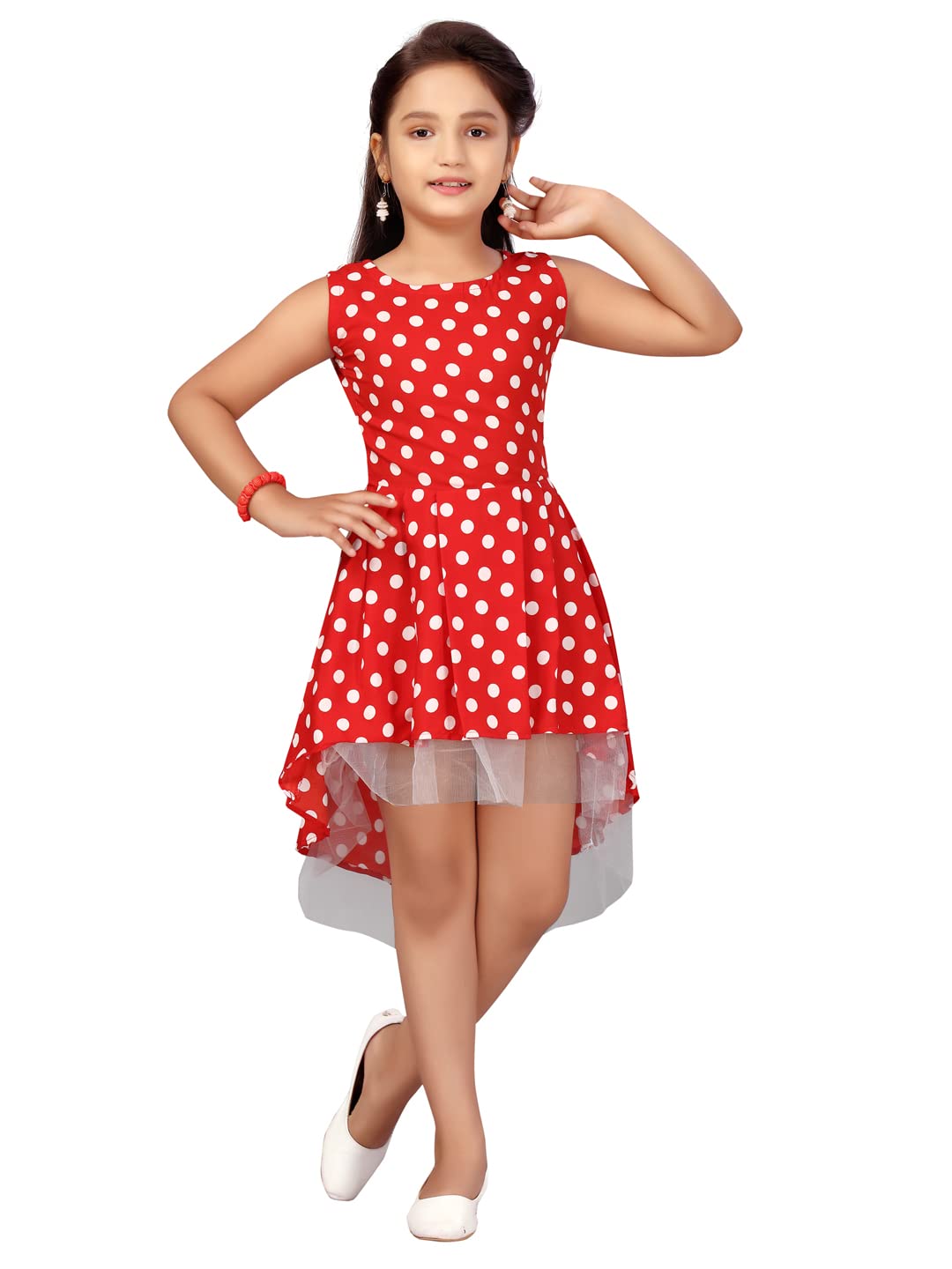 Aarika Girls Cotton Blend A-Line 4-5 Years Dress (NV-DR-21907_Red