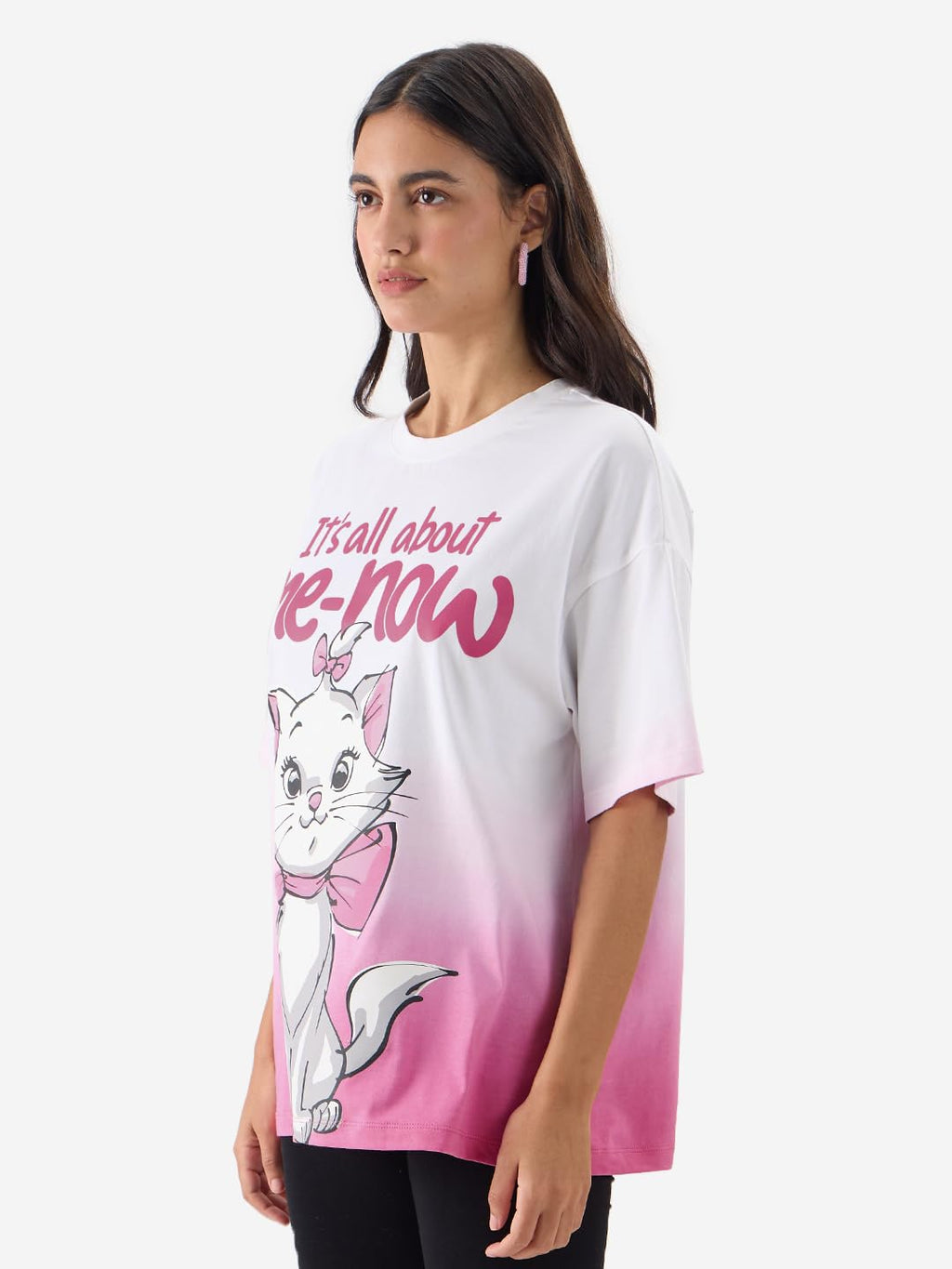 The Souled Store The Aristocats: Its All About Me-Now Women and Girls Short Sleeve Round Neck Graphic Print Oversized Fit T-Shi