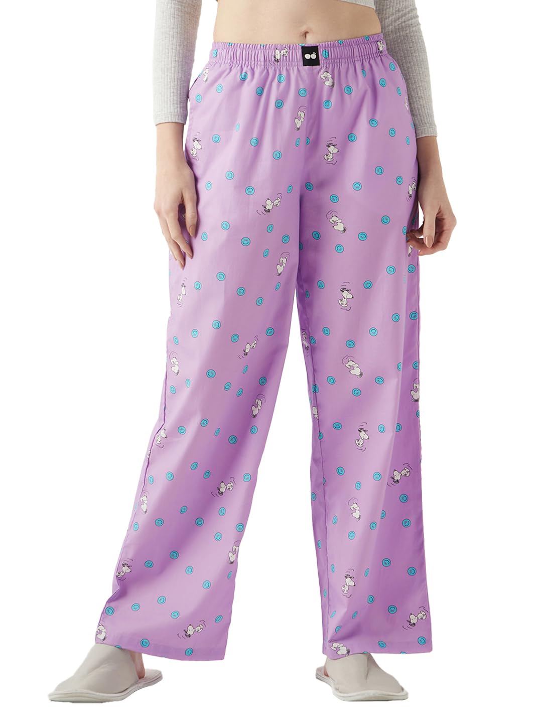 Bewakoof Women All Over Printed Regular Fit Poplin Wide Leg Pyjama_645077_Purple_2XL