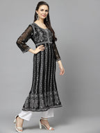 Lookmark Chikan Regular Women'S Chikankari Georgette Black Color Long Sleeve Embroidered Anarkali Nayra Kurta(K1112-L)