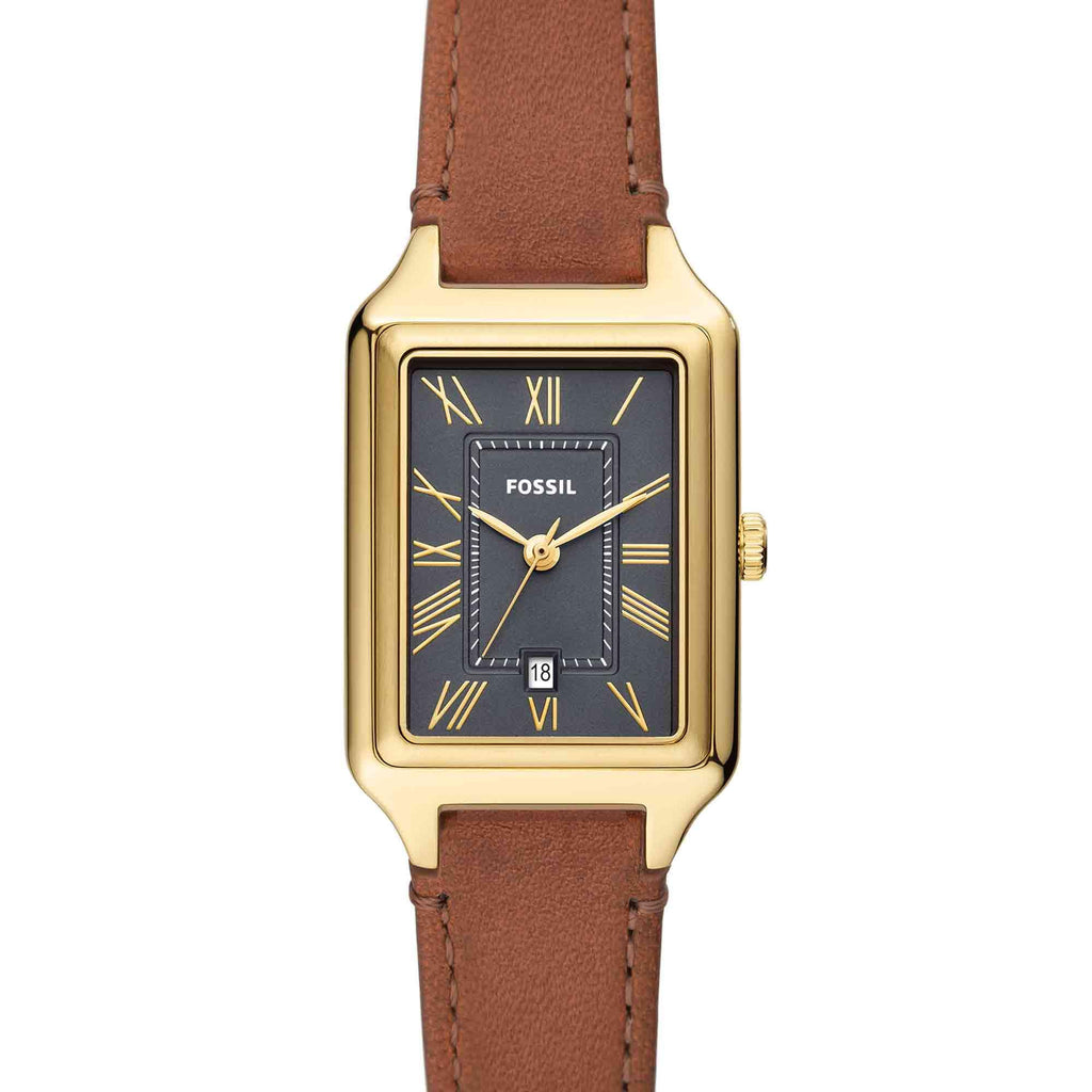 Fossil Women's Raquel Quartz Stainless Steel and Leather Three-Hand Watch, Color: Gold, Brown (Model: ES5303)