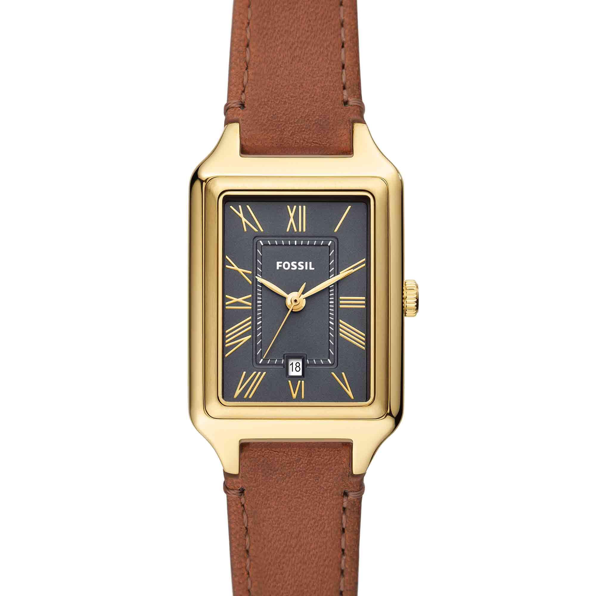 Fossil Women's Raquel Quartz Stainless Steel and Leather Three-Hand Watch, Color: Gold, Brown (Model: ES5303)