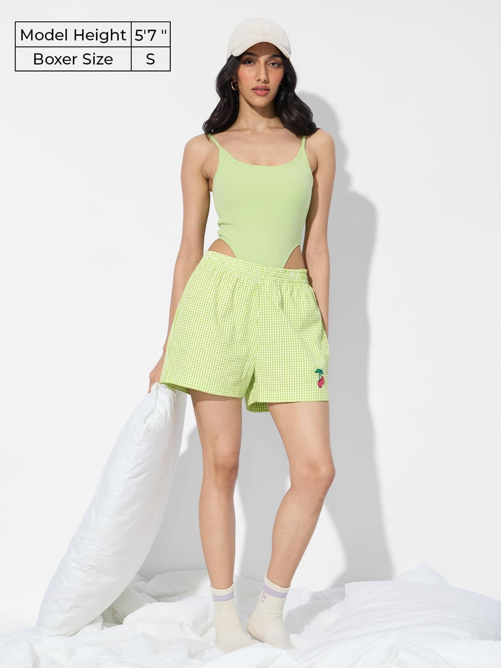 The Souled Store Minty Fresh Women and Girls Pull On Green Embroidered Polyester Blend Boxer Shorts