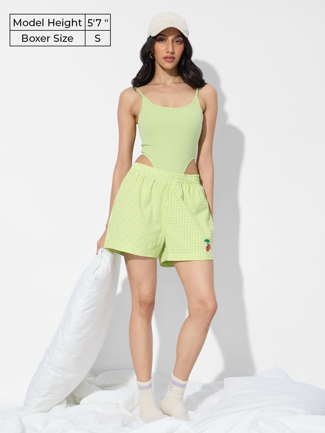 The Souled Store Minty Fresh Women and Girls Pull On Green Embroidered Polyester Blend Boxer Shorts