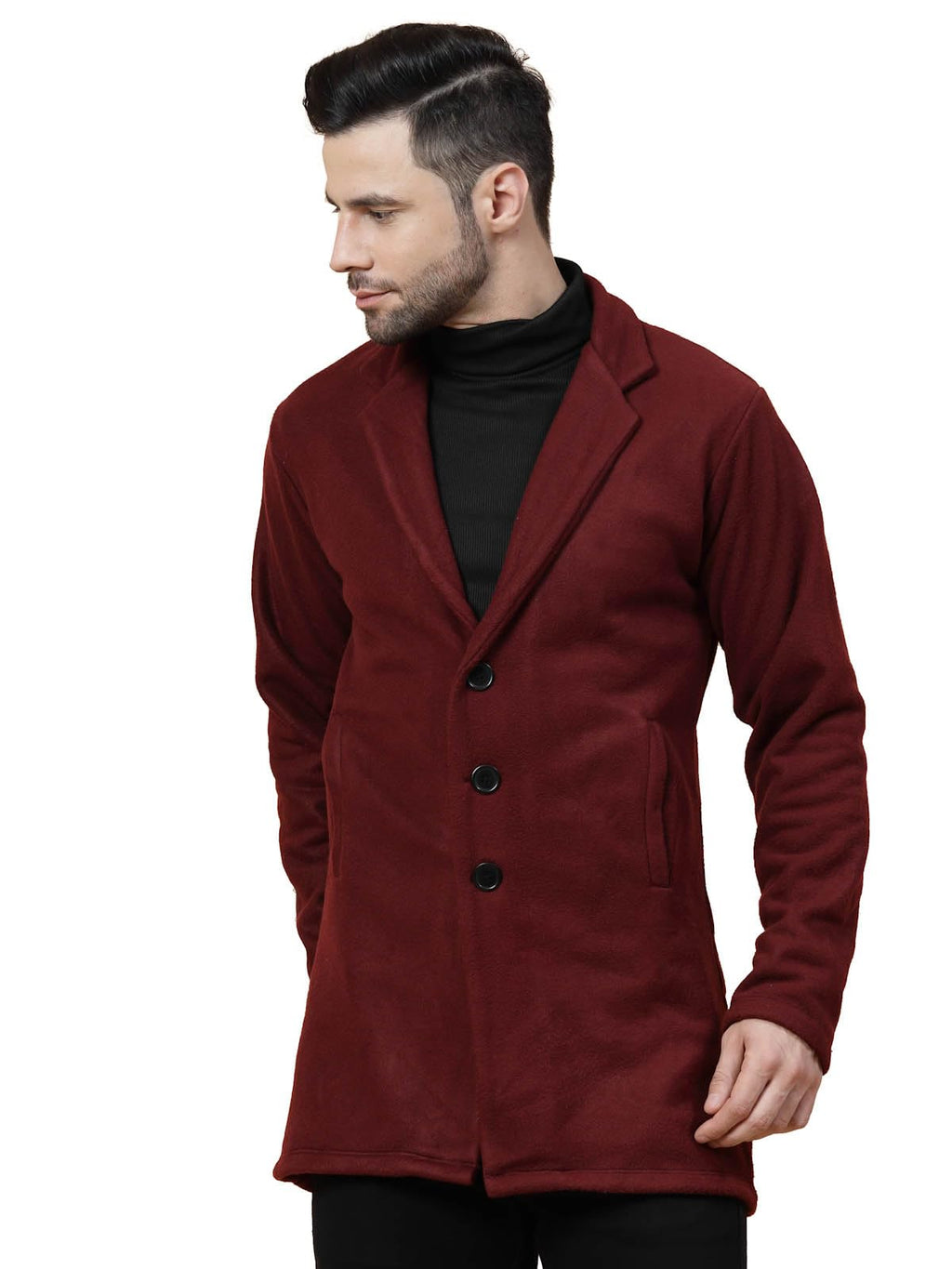 Rigo Cotton Polar Fleece Solid Overcoat for Men | Regular Fit Lapel Collar Long Jacket Overcoat | Winter Wear Mens Long Overcoa