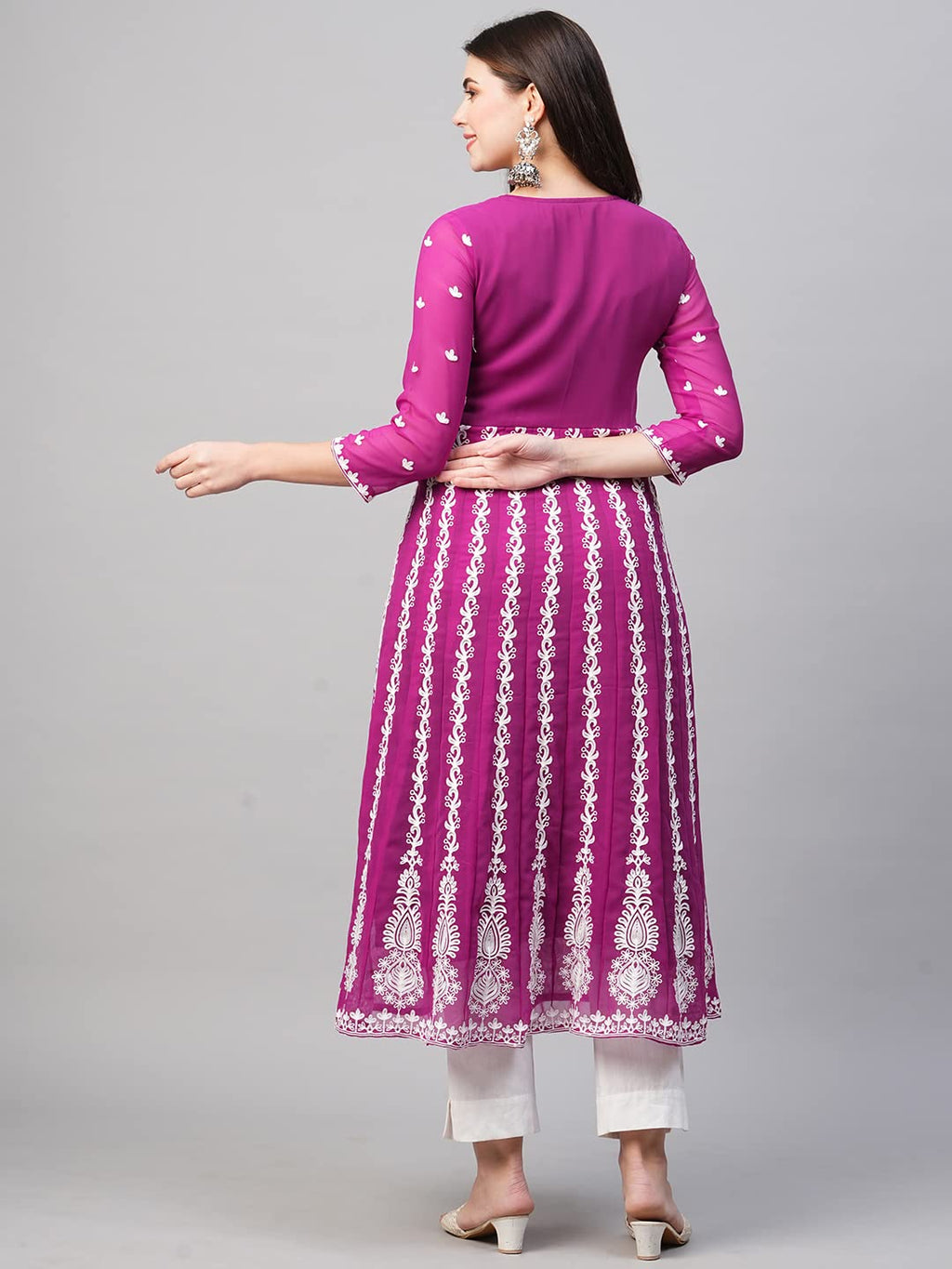 ANNI DESIGNER Womens Georgette Chikankari Embroidered Anarkali Kurti (Naav Pink-Nw2_XXL_Dark Pink_XX-Large)