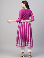ANNI DESIGNER Womens Georgette Chikankari Embroidered Anarkali Kurti (Naav Pink-Nw2_XXL_Dark Pink_XX-Large)