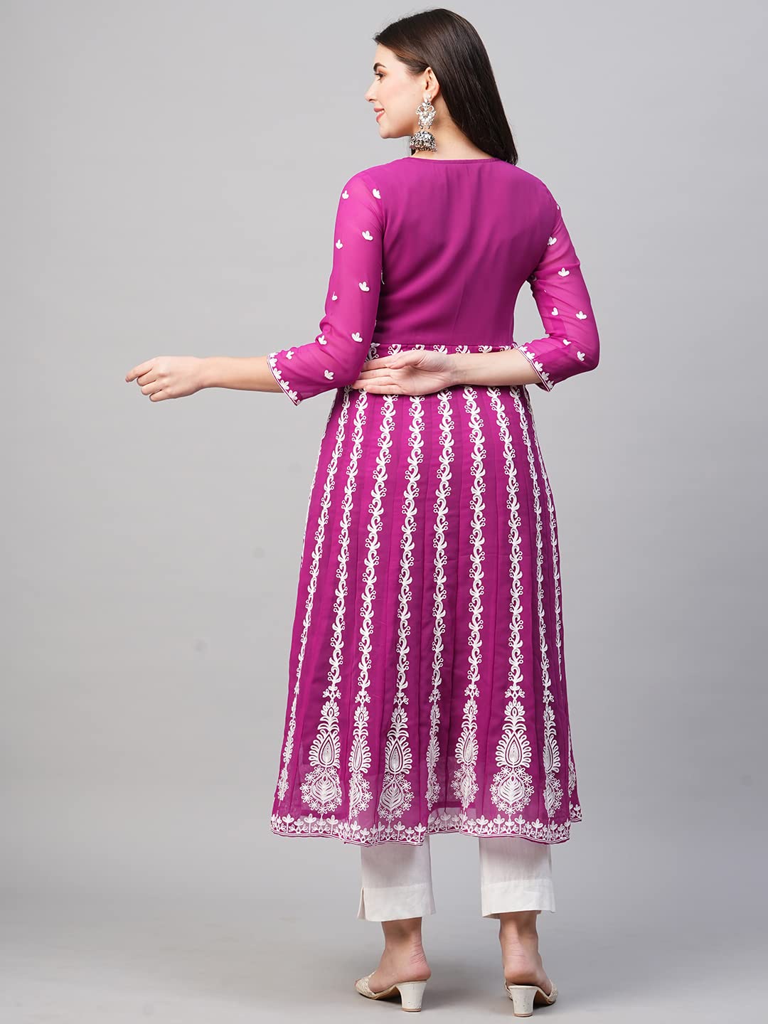 ANNI DESIGNER Womens Georgette Chikankari Embroidered Anarkali Kurti (Naav Pink-Nw2_XXL_Dark Pink_XX-Large)