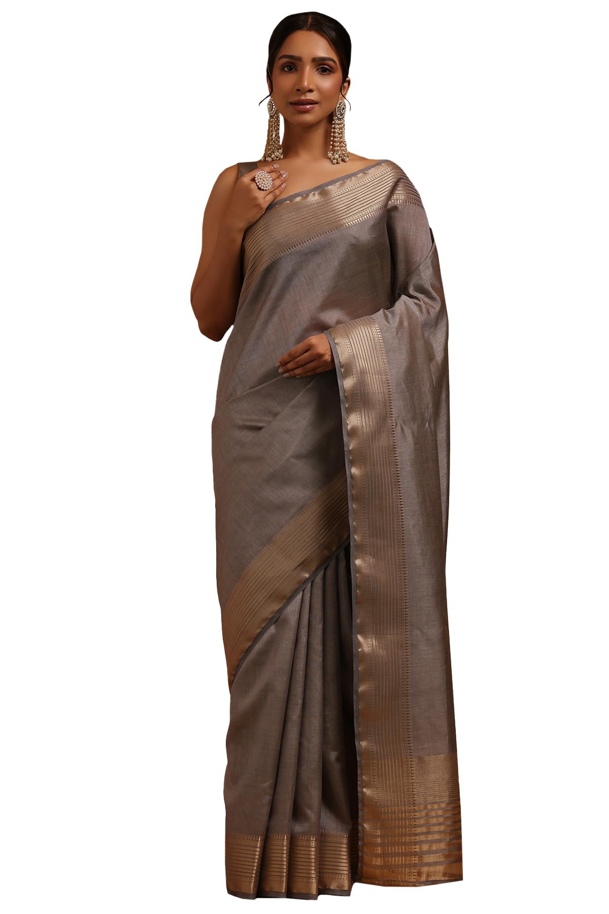 Soch Women Art Silk Solid Sarees with Zari Woven Border and Pallu