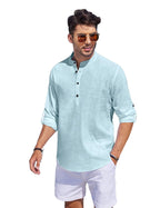 Hemrin Men Solid Cotton Blend Straight Kurta Shirt Aqua