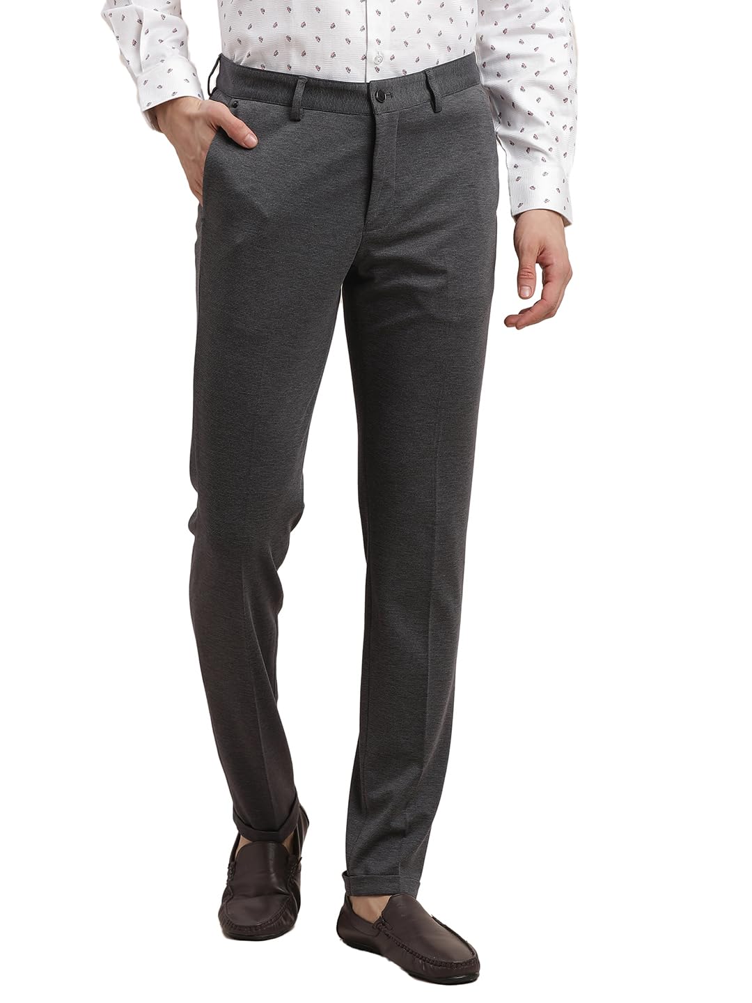 Turtle Men Knitted Dobby Print Ultra Slim Fit Charcoal Party Trouser