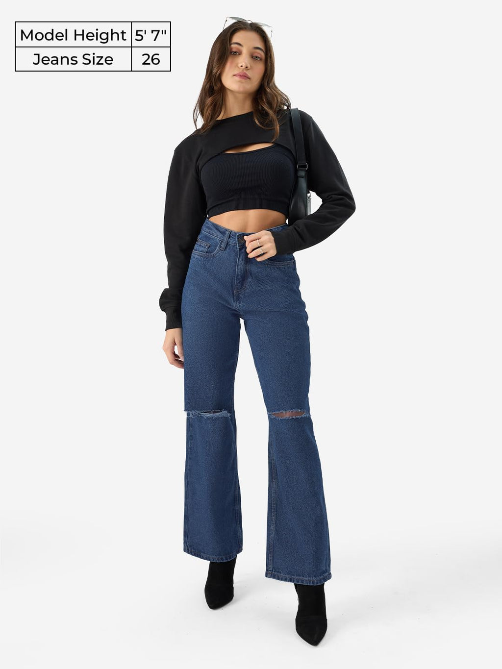 The Souled Store Solids: Distressed Blue (Wide Leg Fit) Women Jeans Womens Jeans Skinny for Women High-Waisted Bootcut Straight