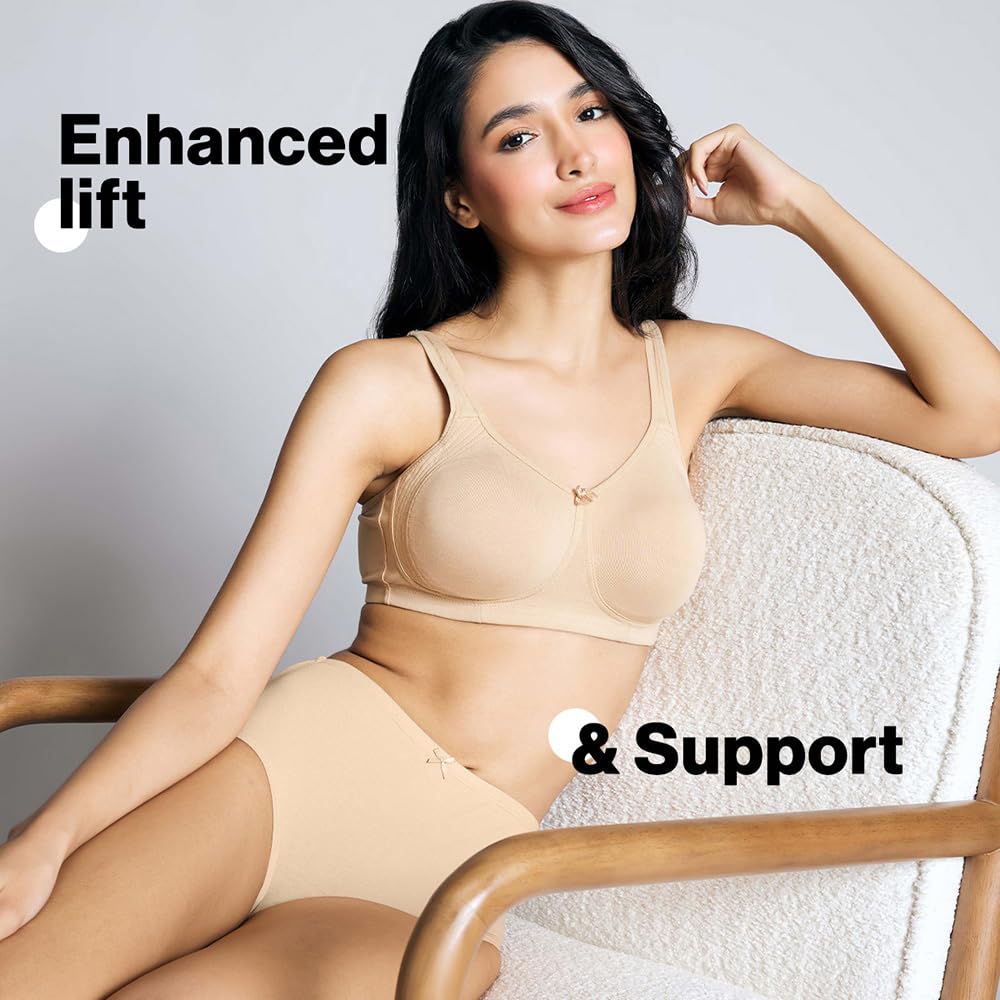 Nykd (Nyb169 Cotton Anti Microbial Non Padded & Non Wired Side Support Shaper Bra For Women | Full Coverage Bra With Detailed Co