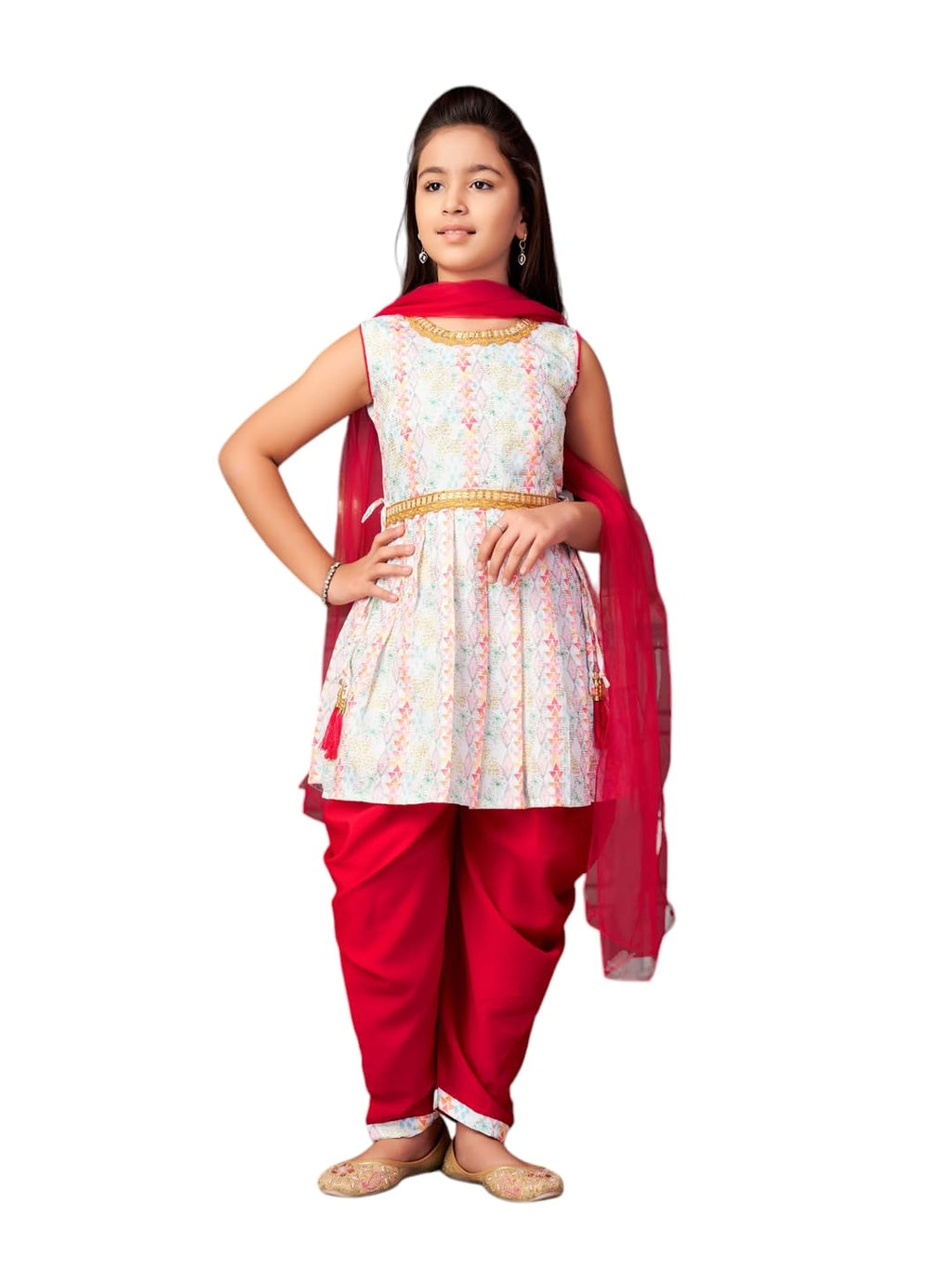 Aarika Girls Ethnic Wear Maroon-White Colour Sequin Embroidery Lace Work Polycrepe Kurti Patiala Set With Dupatta-3-13 Years (Pt