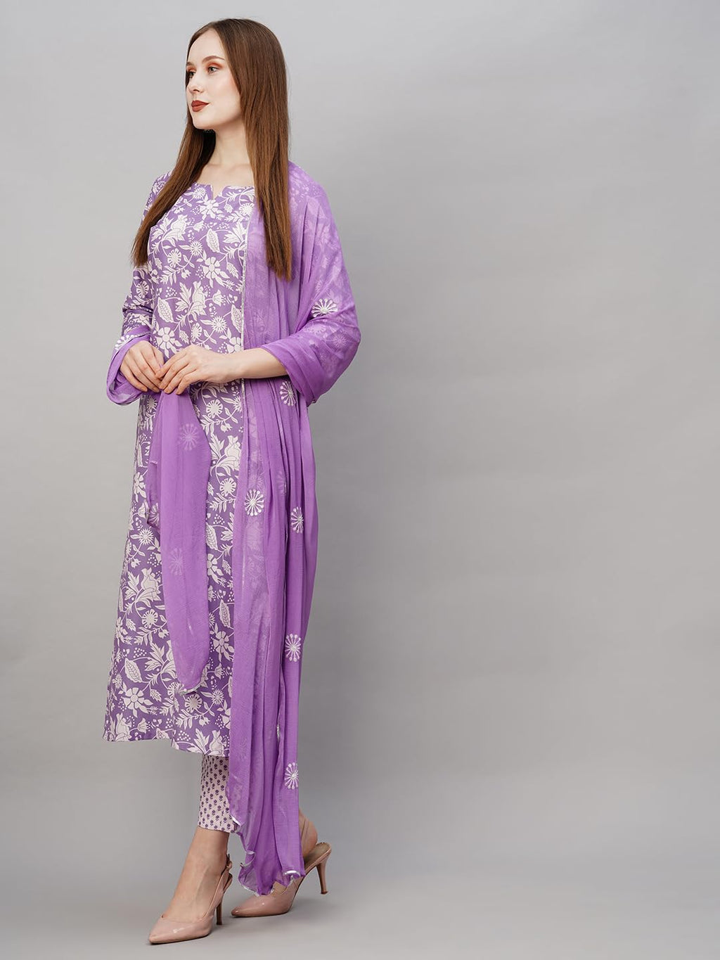 ANNI DESIGNER Womens Cotton Blend Straight Printed Kurta with Pant & Dupatta (MEI Purple-NW_3XL_Purple_XXX-Large)