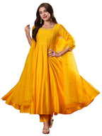 ANNI DESIGNER Women s Regular Rayon Blend Floral Kurta with Pants and Dupatta, Yellow, 40