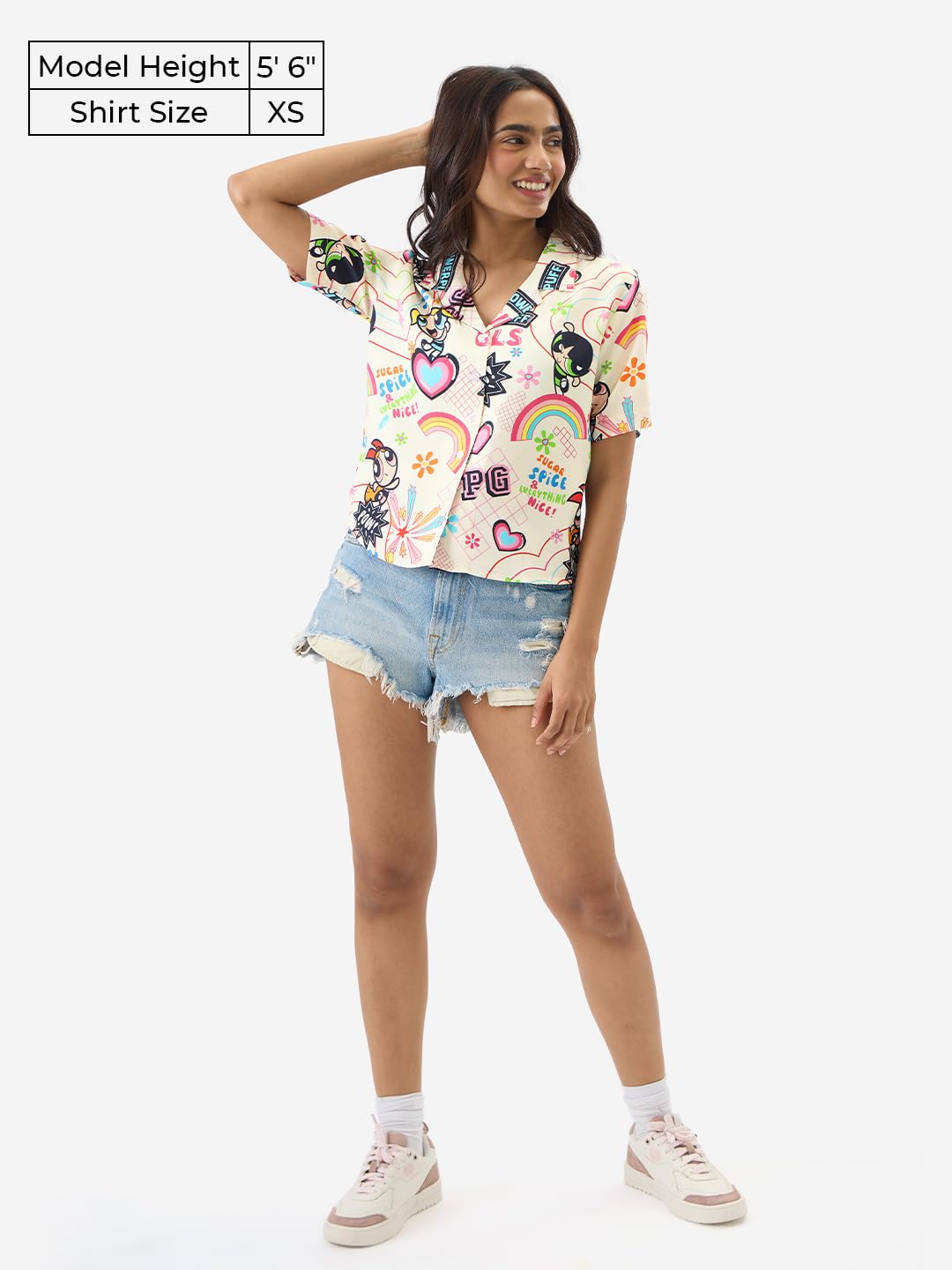 The Souled Store Official Powerpuff Girls: Sugar & Spice Women and Girls Short Sleeve Collared Neck Button Front Multicolor All