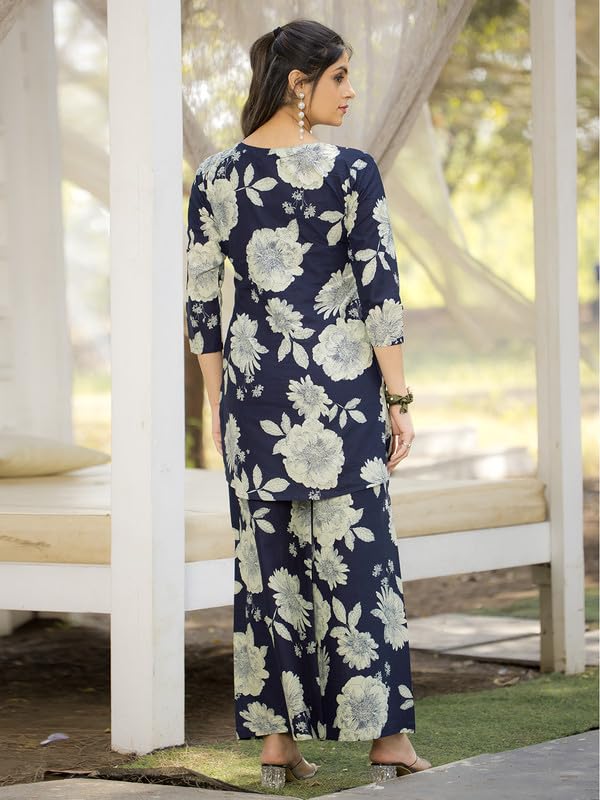 Tee Projekt Cotton Ethnic Wear Co Ord Set For Women | Festive Co Ord Set For Women Navy Blue
